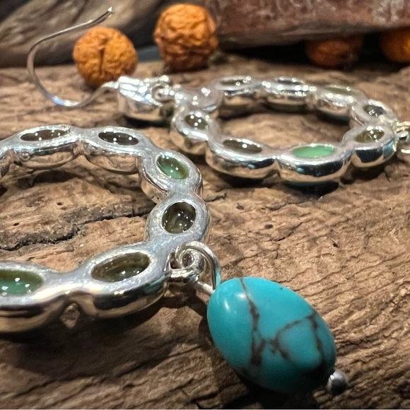 Signed MONET Hooks Earrings Green Blue Turquoise Costume Jewelry Silver tone 2” - Picture 6 of 6